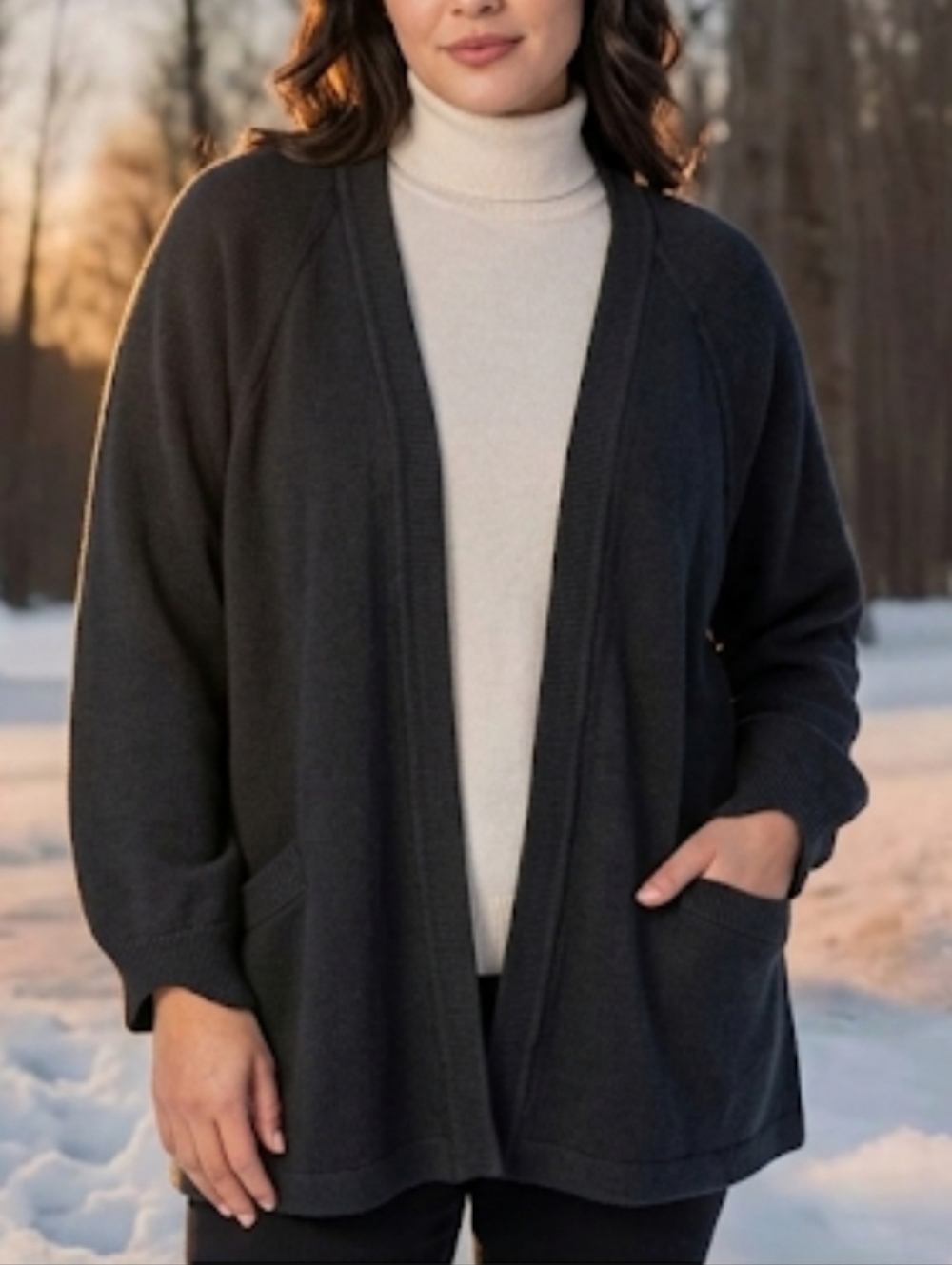 Liz Claiborne Open Sweater Size 10 Pockets Removable Shoulder Pads Cotton Heavy